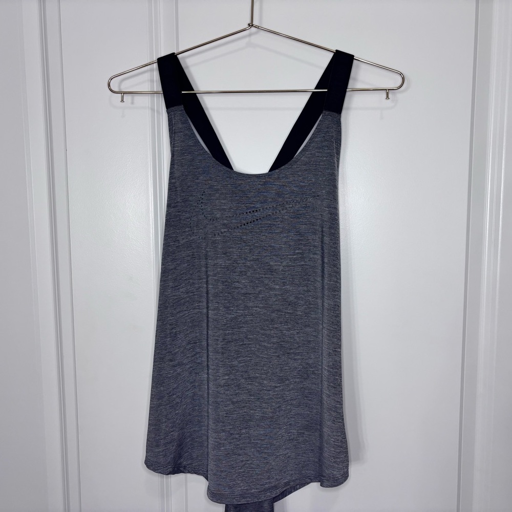 Nike Womens Dri Fit Perforated Adjustable Racerback Tank Loose Fit Grey Small